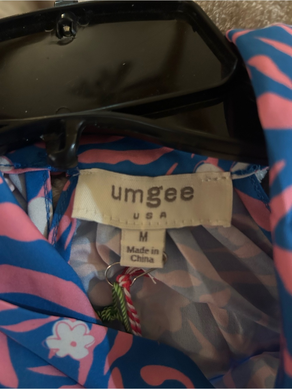 Umgee Blue,Pink,White Halter Dress with Floral-Stripe Print SizeM Keyhole Cutout - Picture 6 of 8